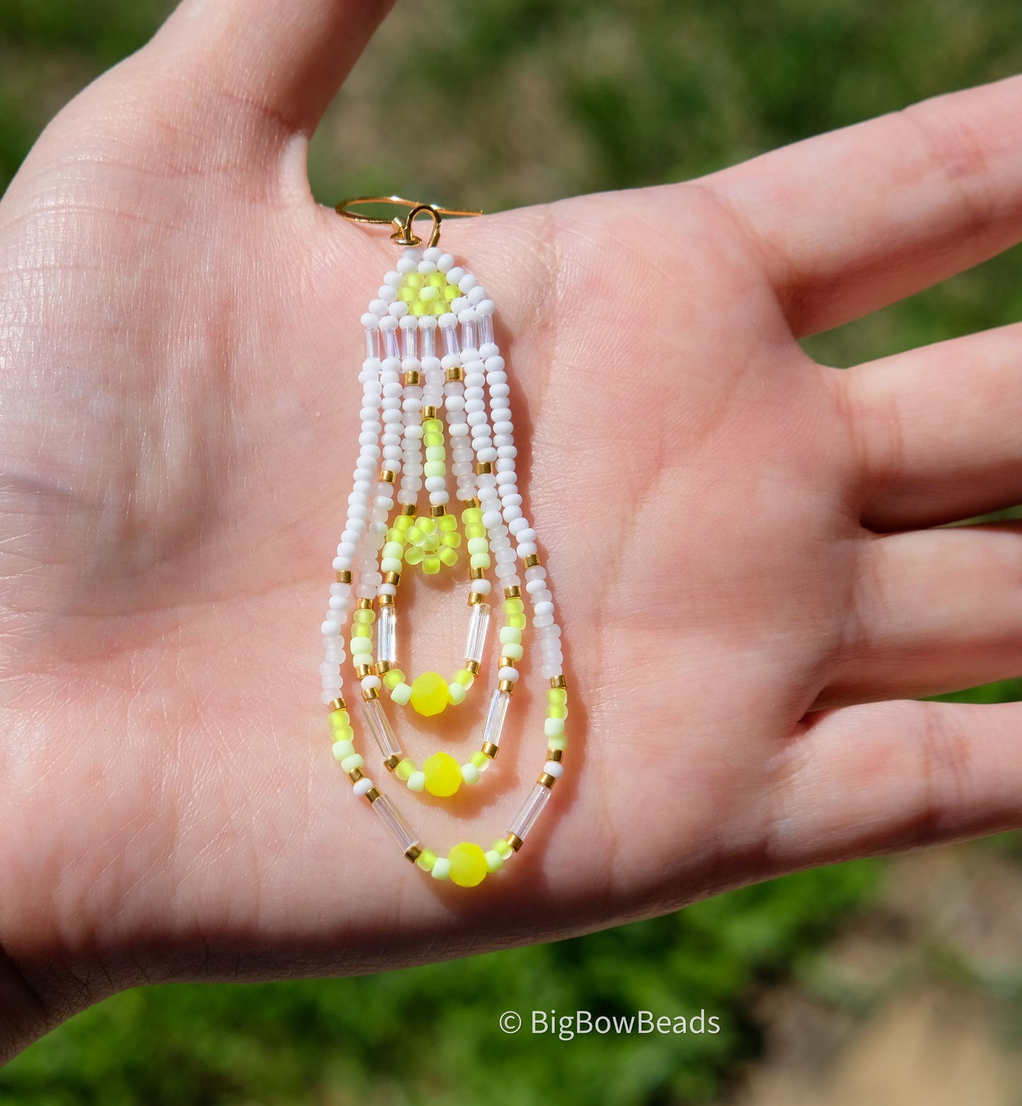 Yellow Neon Flower Fringe Earrings