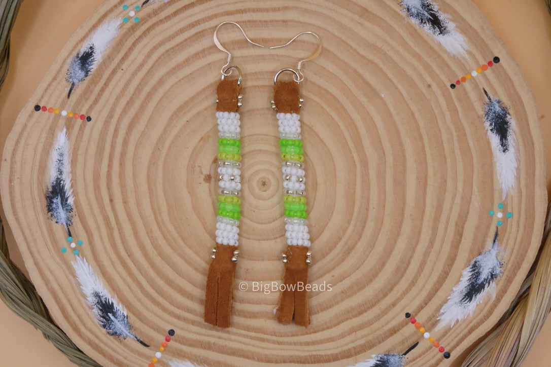 White and Green Buffalo Tail Earrings