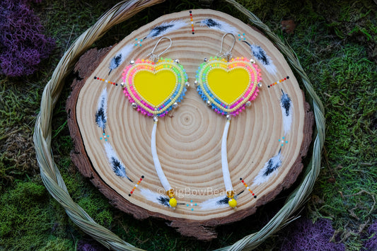 Neon Yellow Heart Earrings