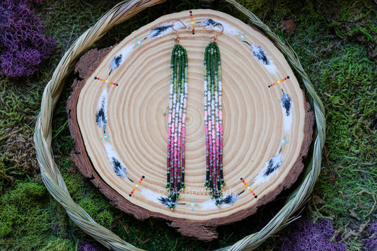 Green/Pink Fringe Earrings