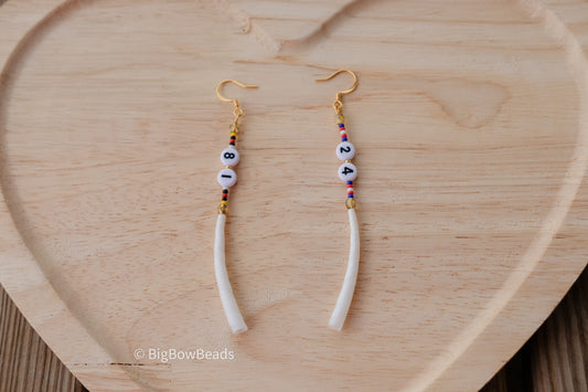 Dentalium Jersey Number Earrings