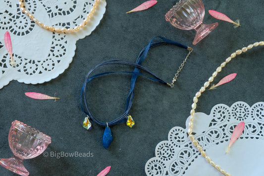 Dark Blue Ribbon Necklace