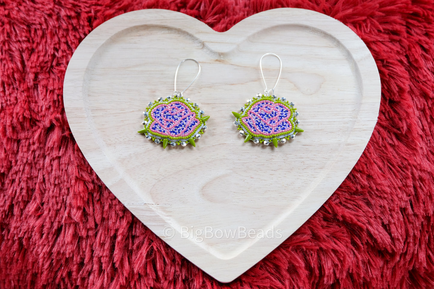 Blue Psychedelic Rose Earrings