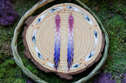 Pink/Blue Fringe Earrings