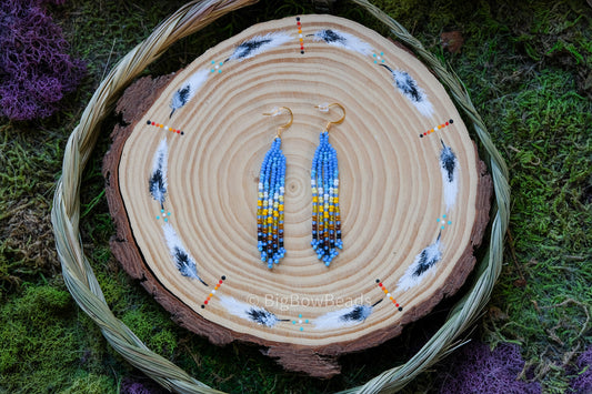 Blue/Yellow Mini Fringe Earrings