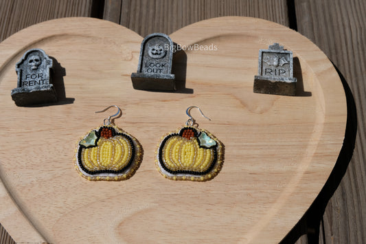 Yellow bat pumpkin earrings