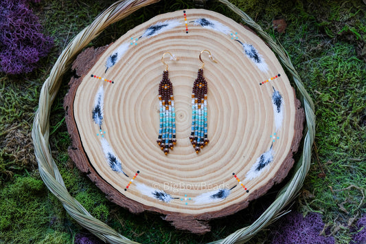 Brown/Teal Mini Fringe Earrings