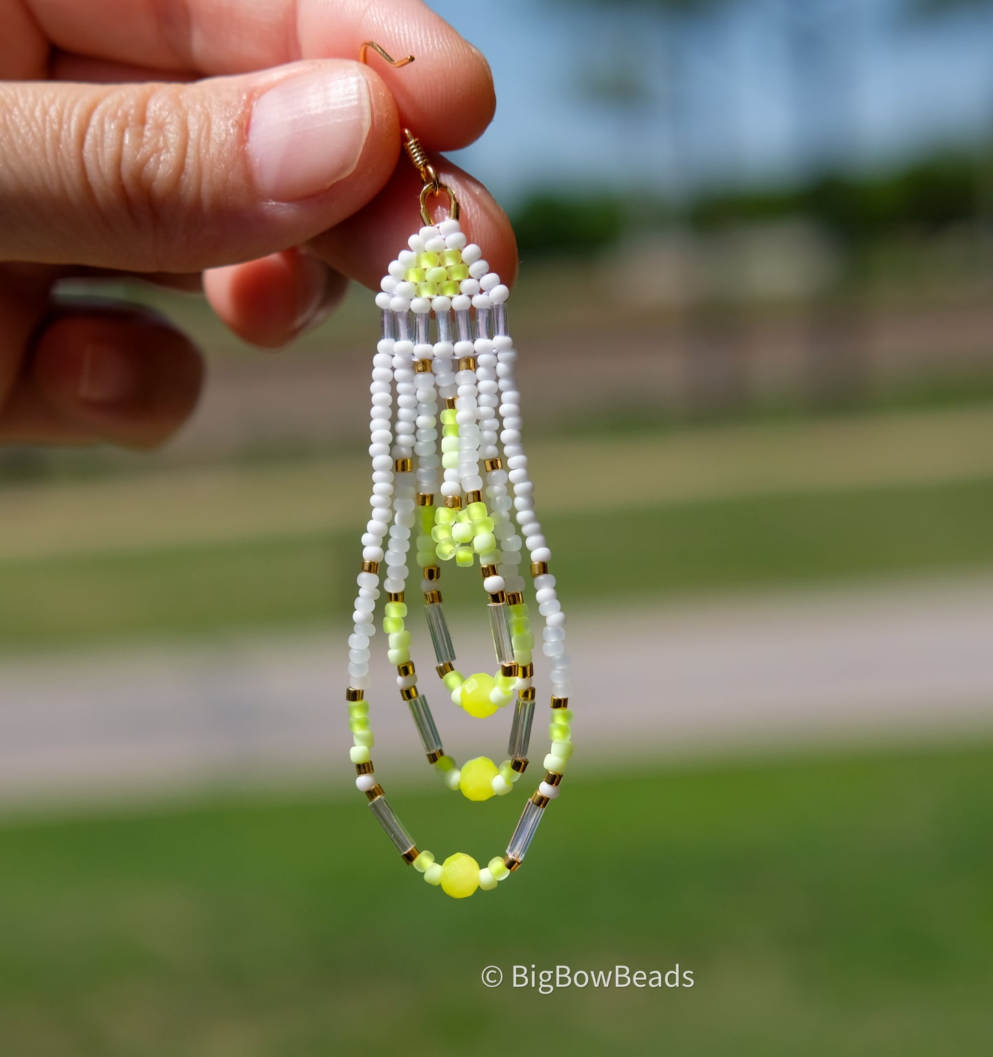 Yellow Neon Flower Fringe Earrings