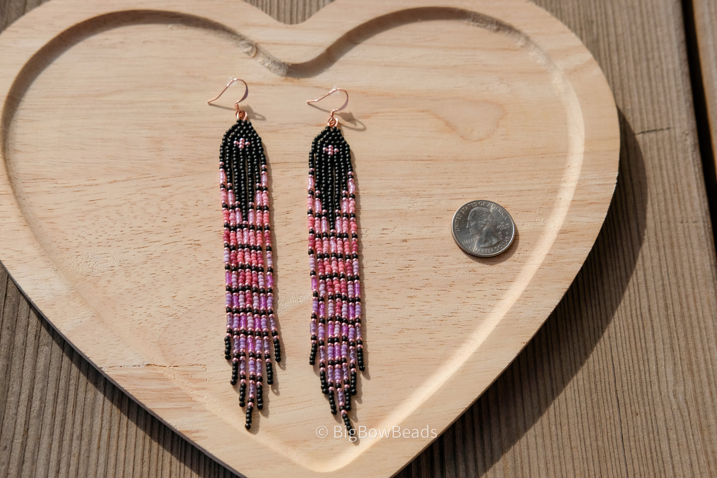 Black and Pink Fringe Earrings