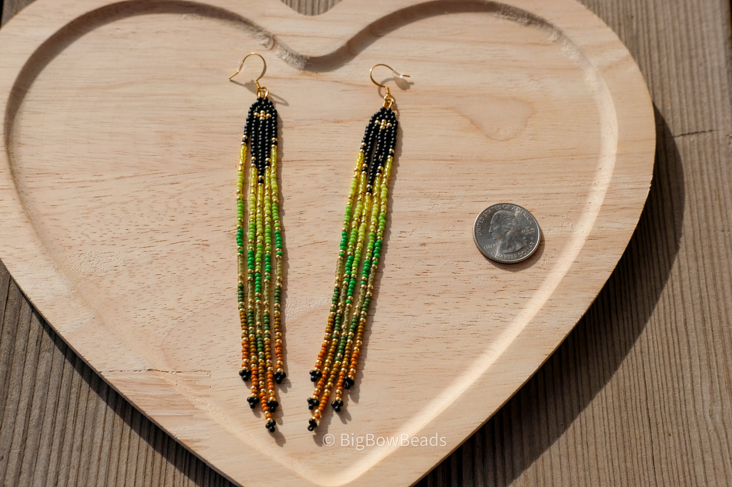 Black and Green Fringe Earrings