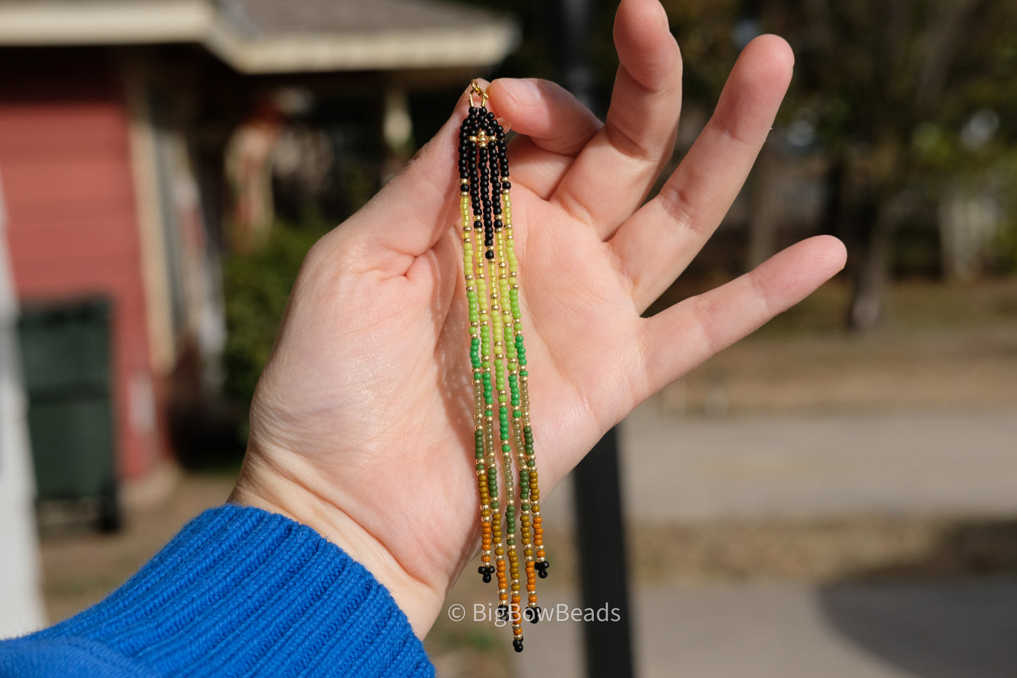 Black and Green Fringe Earrings
