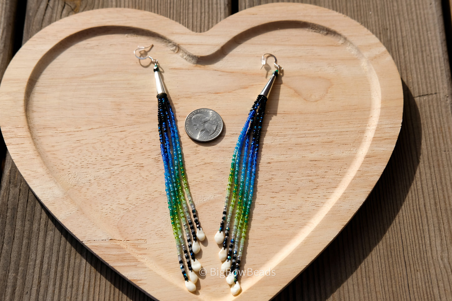 Blue Green Fringe with Cone Earrings