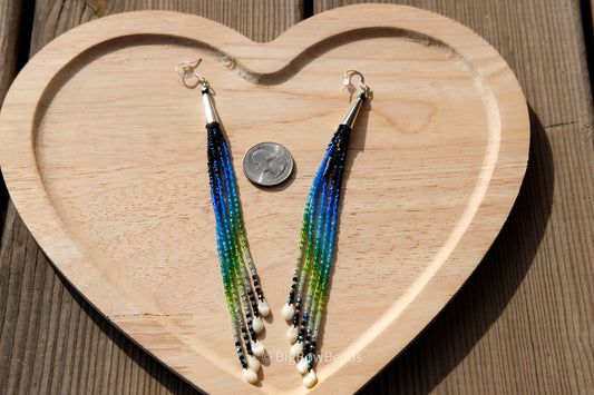 Blue Green Fringe with Cone Earrings