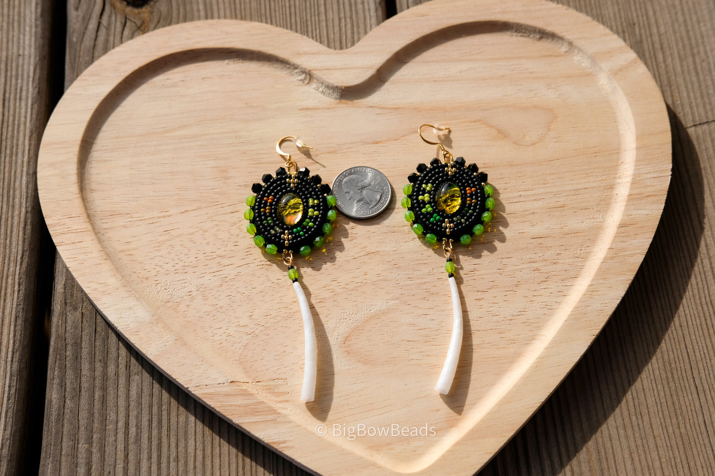Green Abalone with Dentalium Earrings
