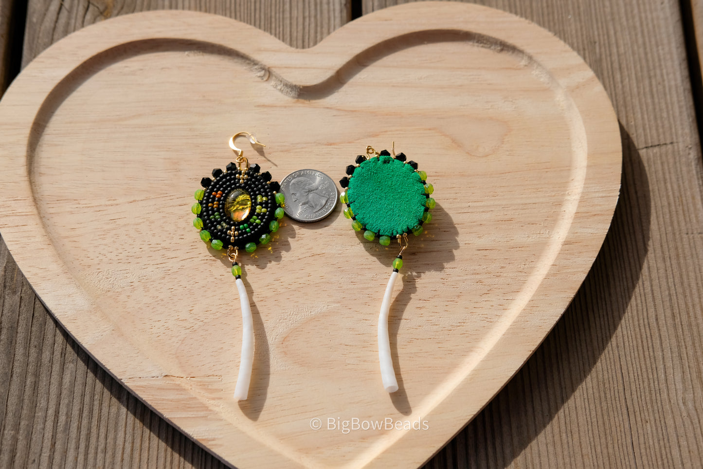 Green Abalone with Dentalium Earrings