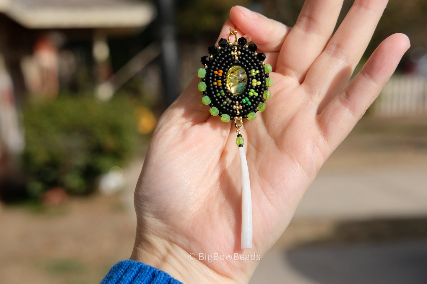 Green Abalone with Dentalium Earrings