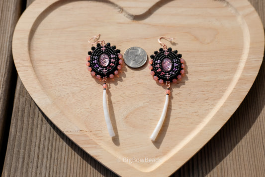 Pink Abalone with Dentalium Earrings