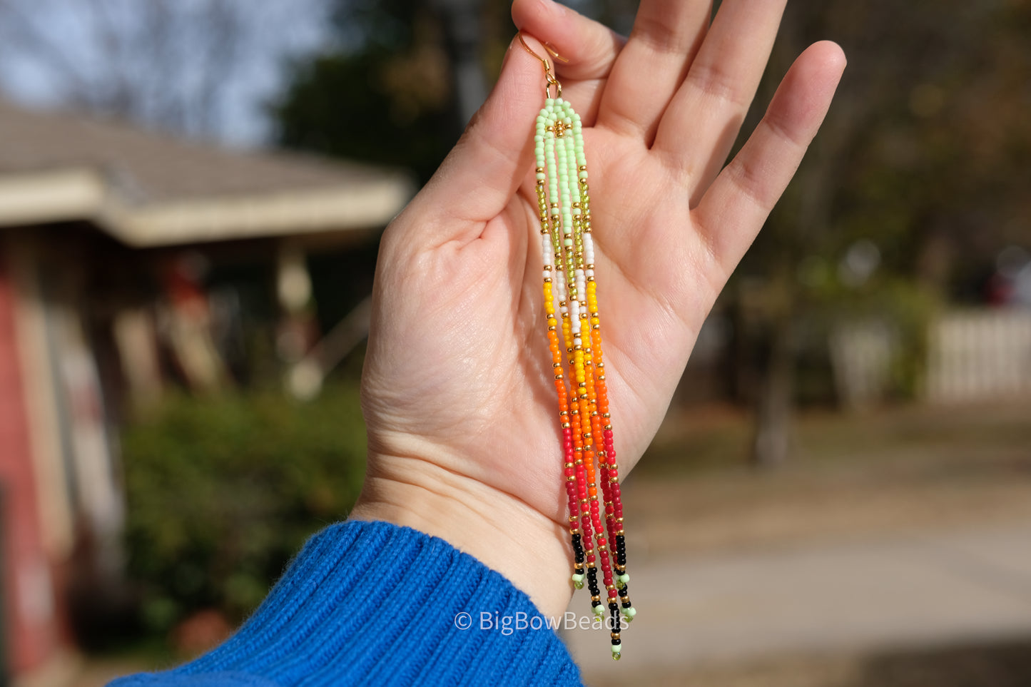 Green Sherbet Fire Fringe Earrings
