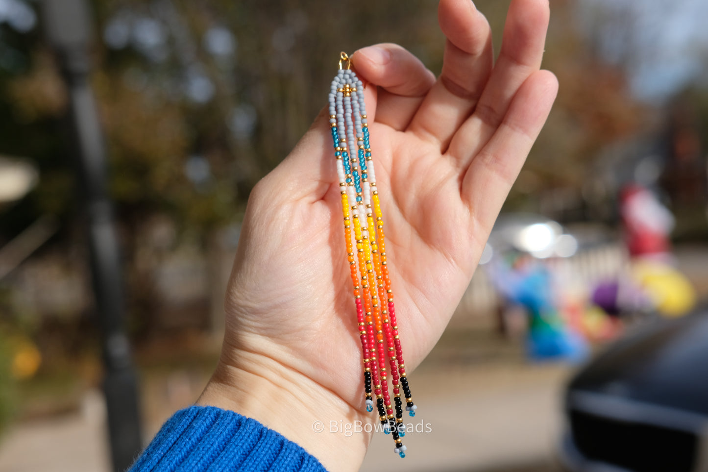 Blueish Gray Fire Fringe Earrings
