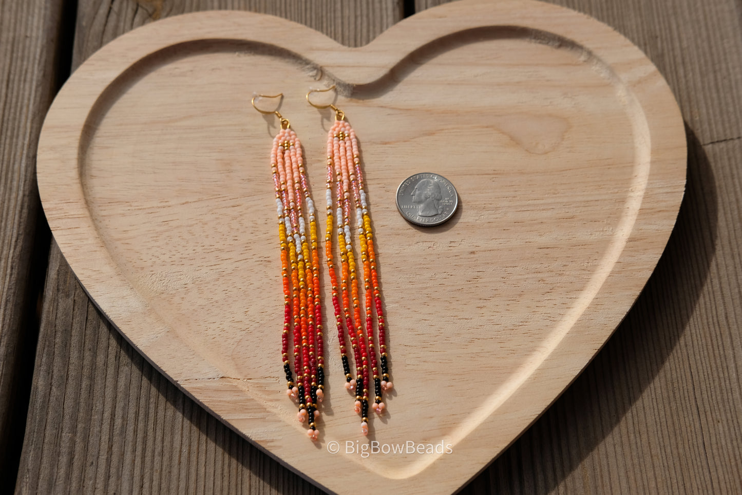 Light Neon Peach Fire Fringe Earrings