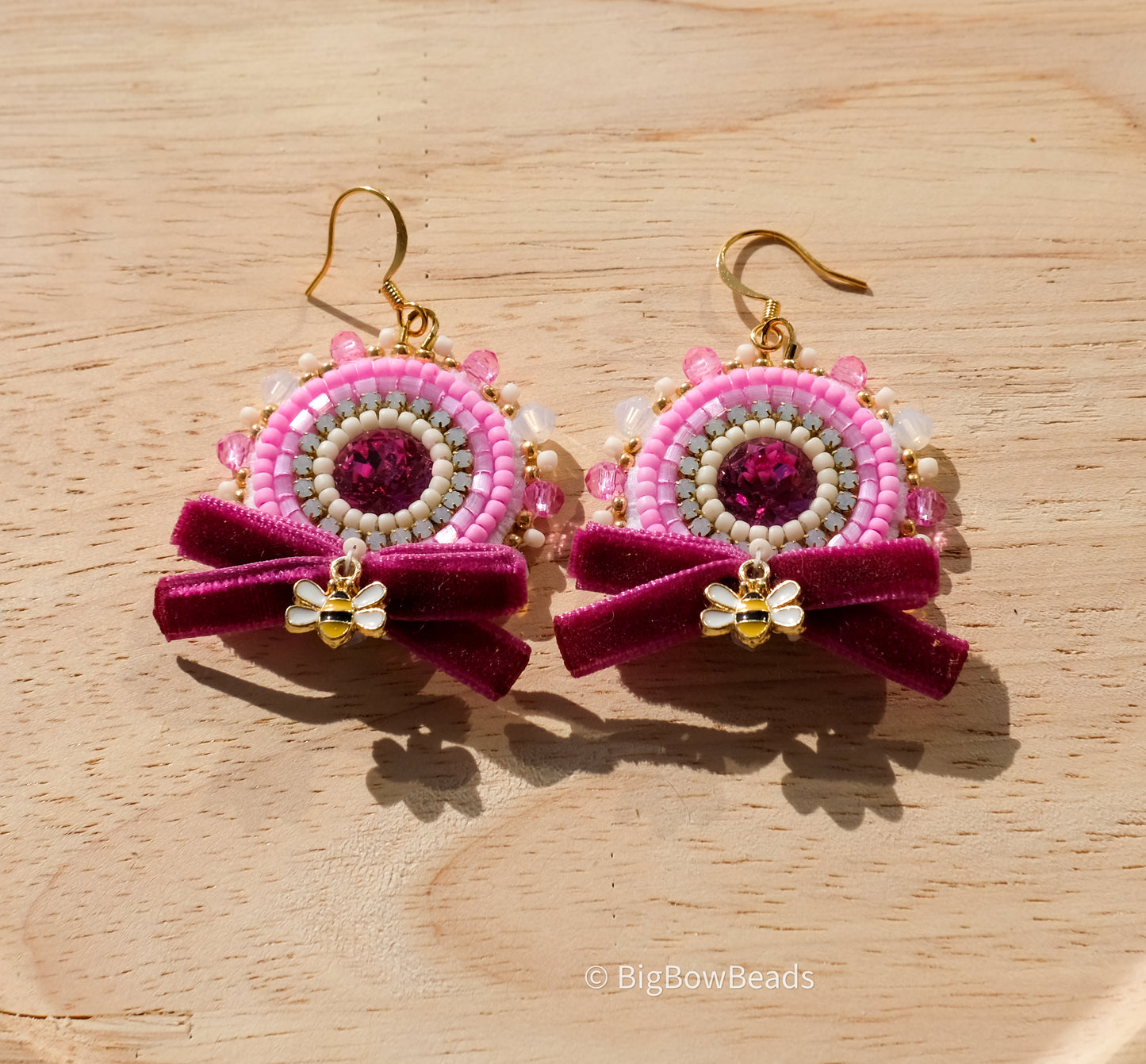 Fuchsia Bow and Bee Earrings