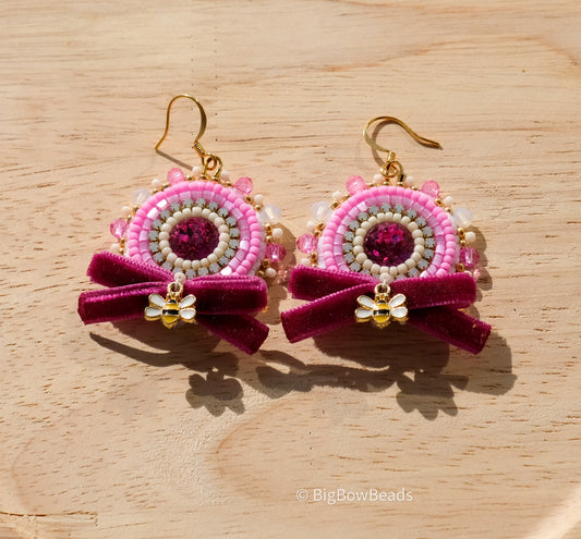 Fuchsia Bow and Bee Earrings