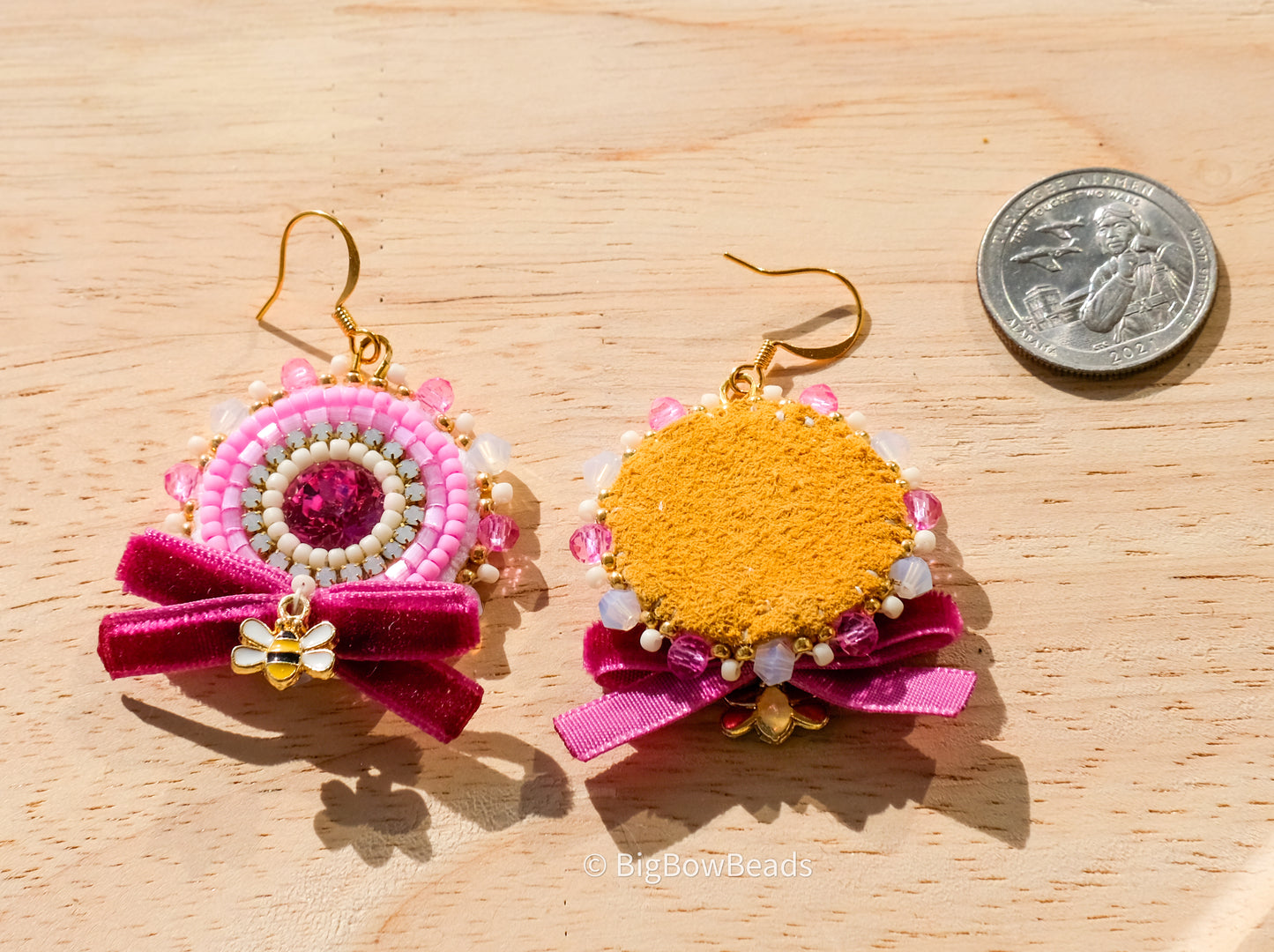 Fuchsia Bow and Bee Earrings