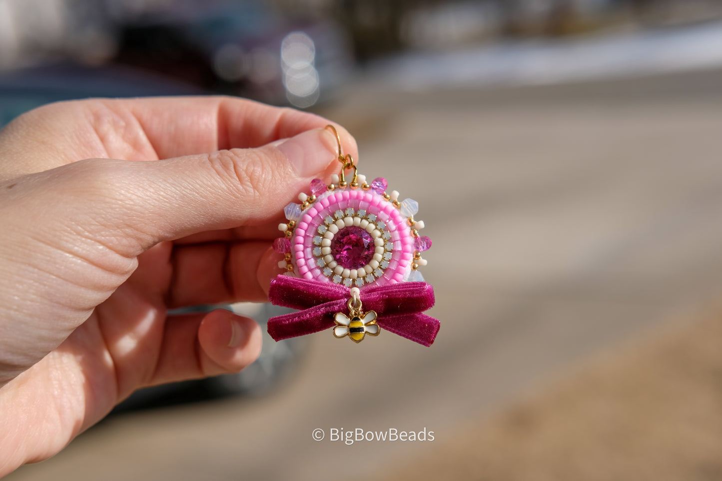 Fuchsia Bow and Bee Earrings