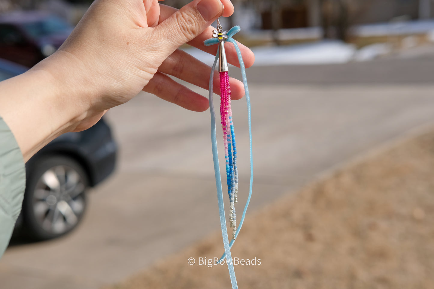 Blue Bow Fringe Earrings