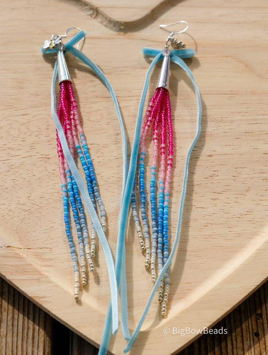 Blue Bow Fringe Earrings