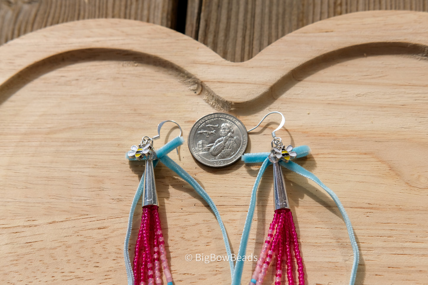Blue Bow Fringe Earrings