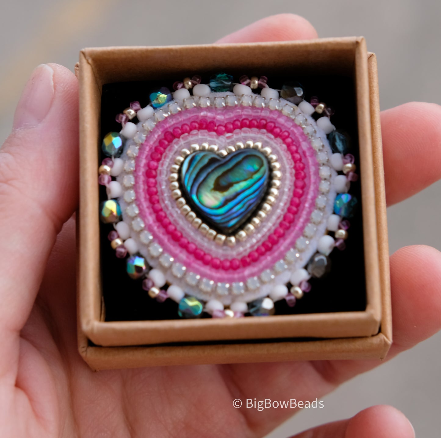 Pink Heart Abalone Ring