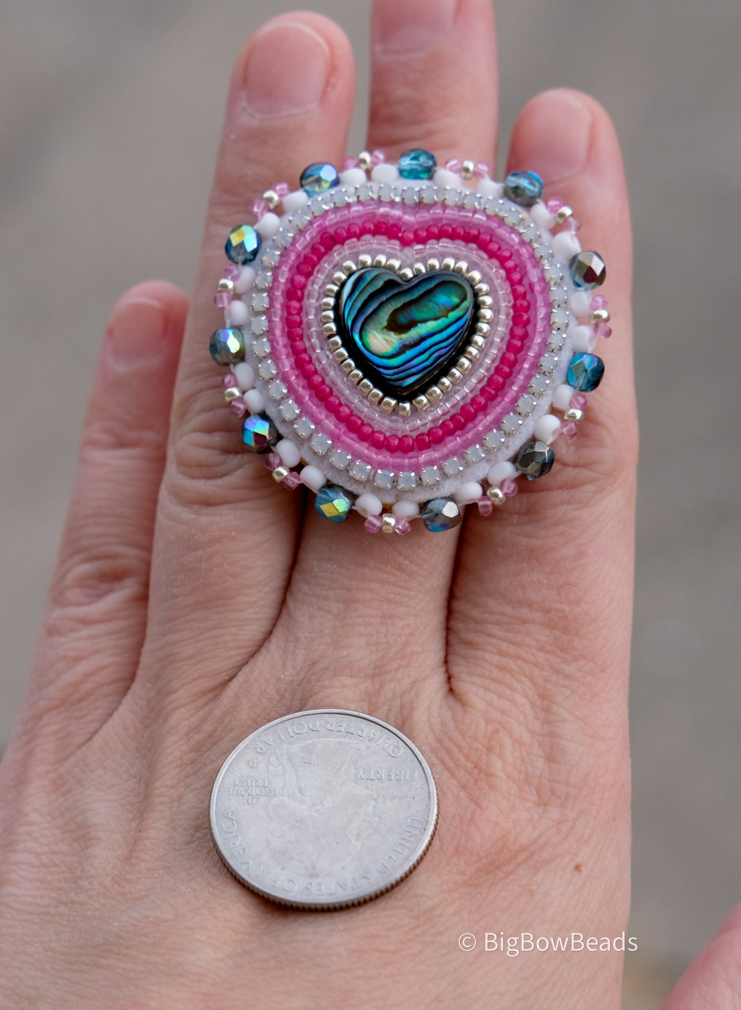 Pink Heart Abalone Ring