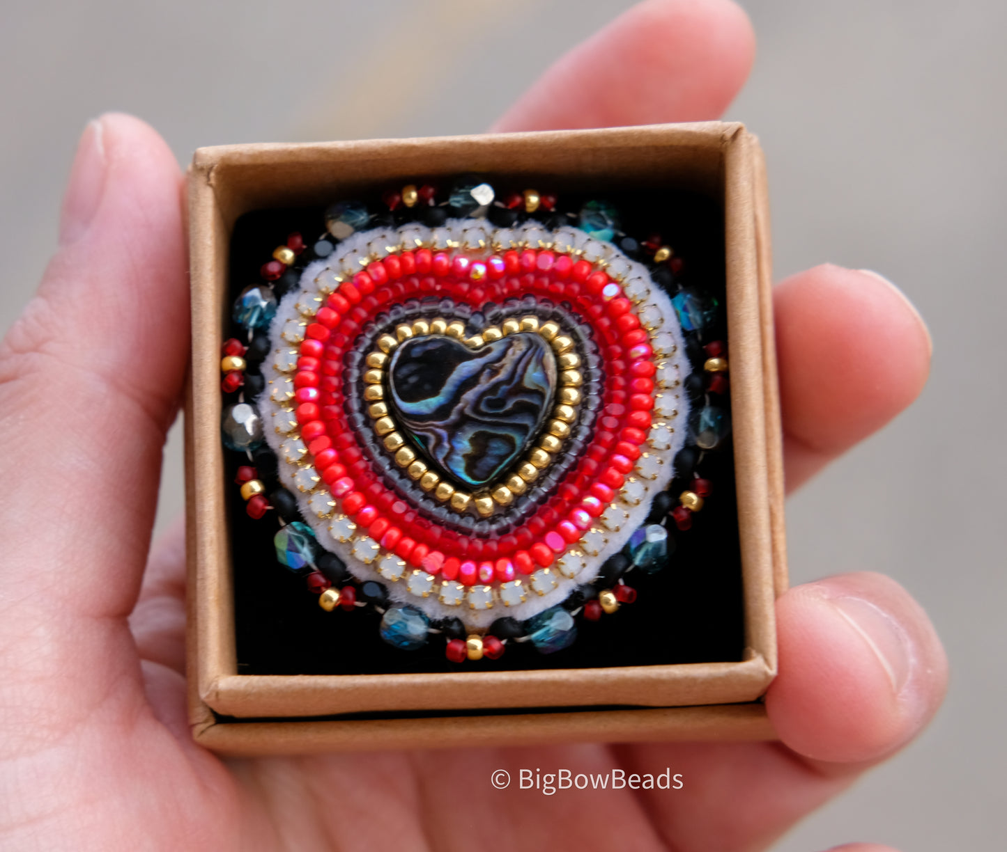 Red Heart Abalone Ring