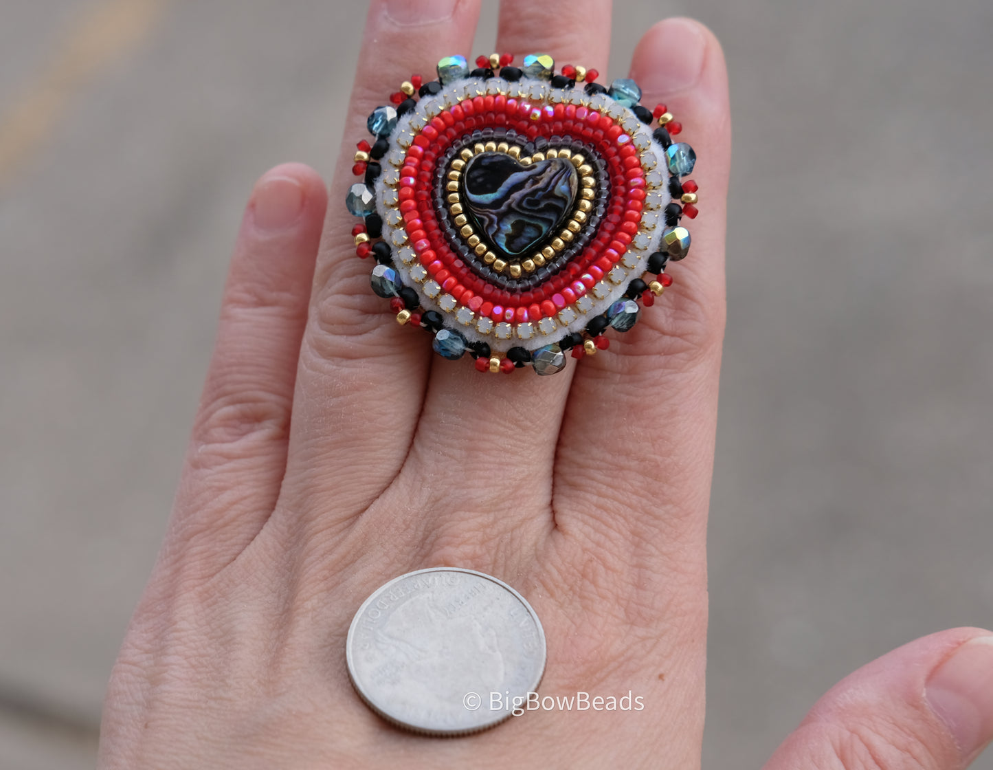 Red Heart Abalone Ring