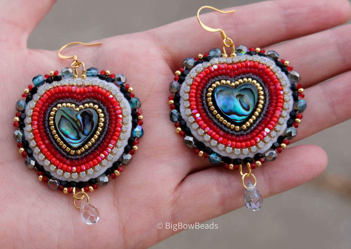 Red Heart Abalone Earrings