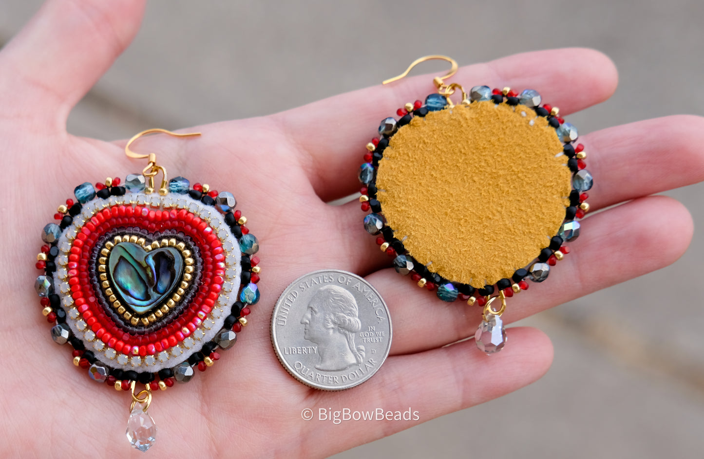 Red Heart Abalone Earrings