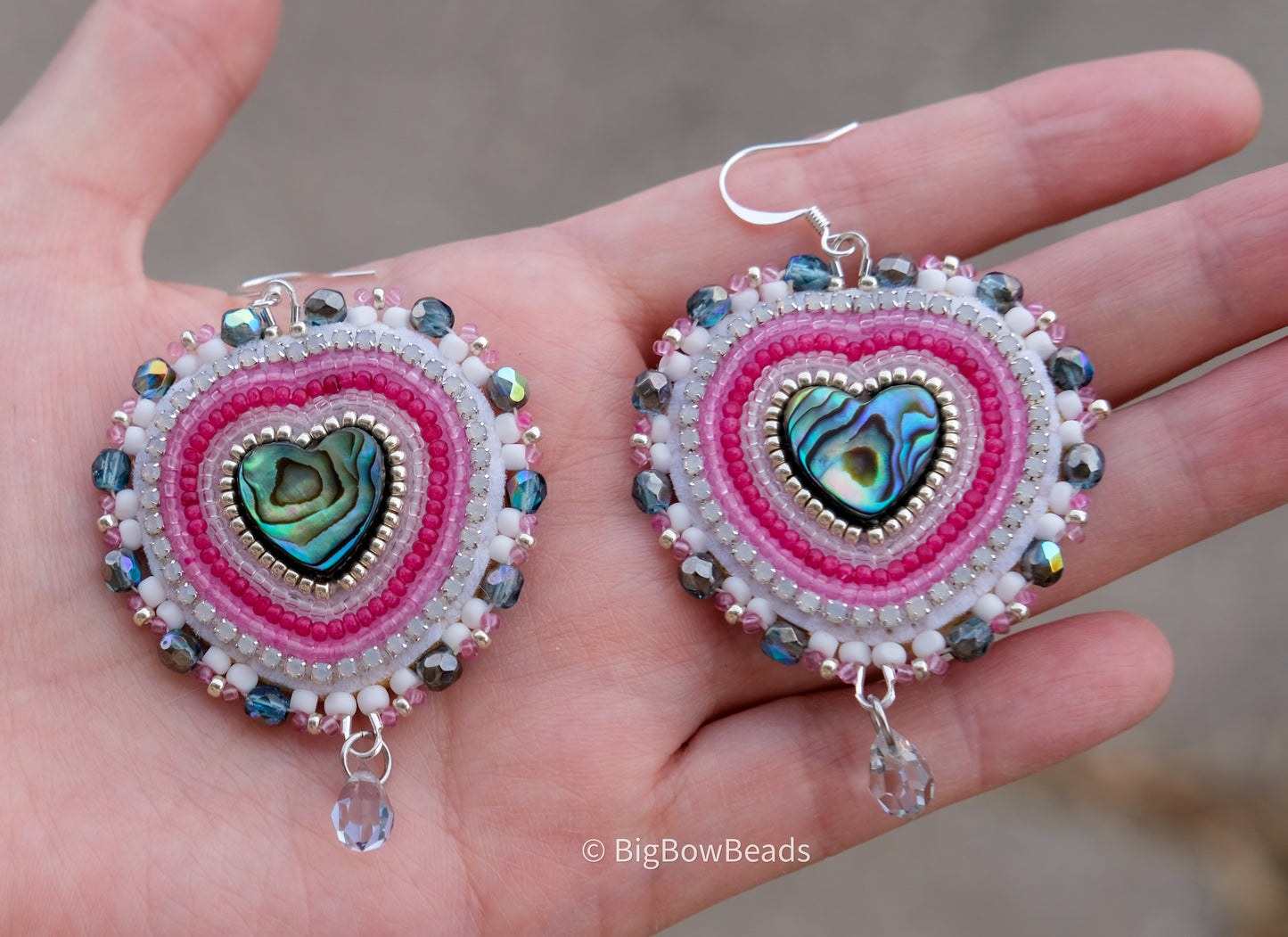 Pink Heart Abalone Earrings