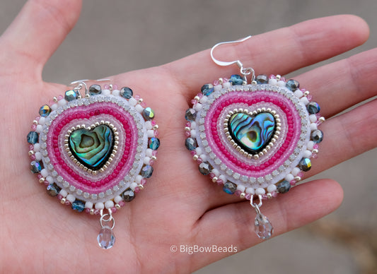 Pink Heart Abalone Earrings
