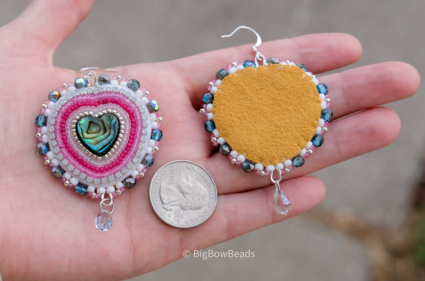 Pink Heart Abalone Earrings
