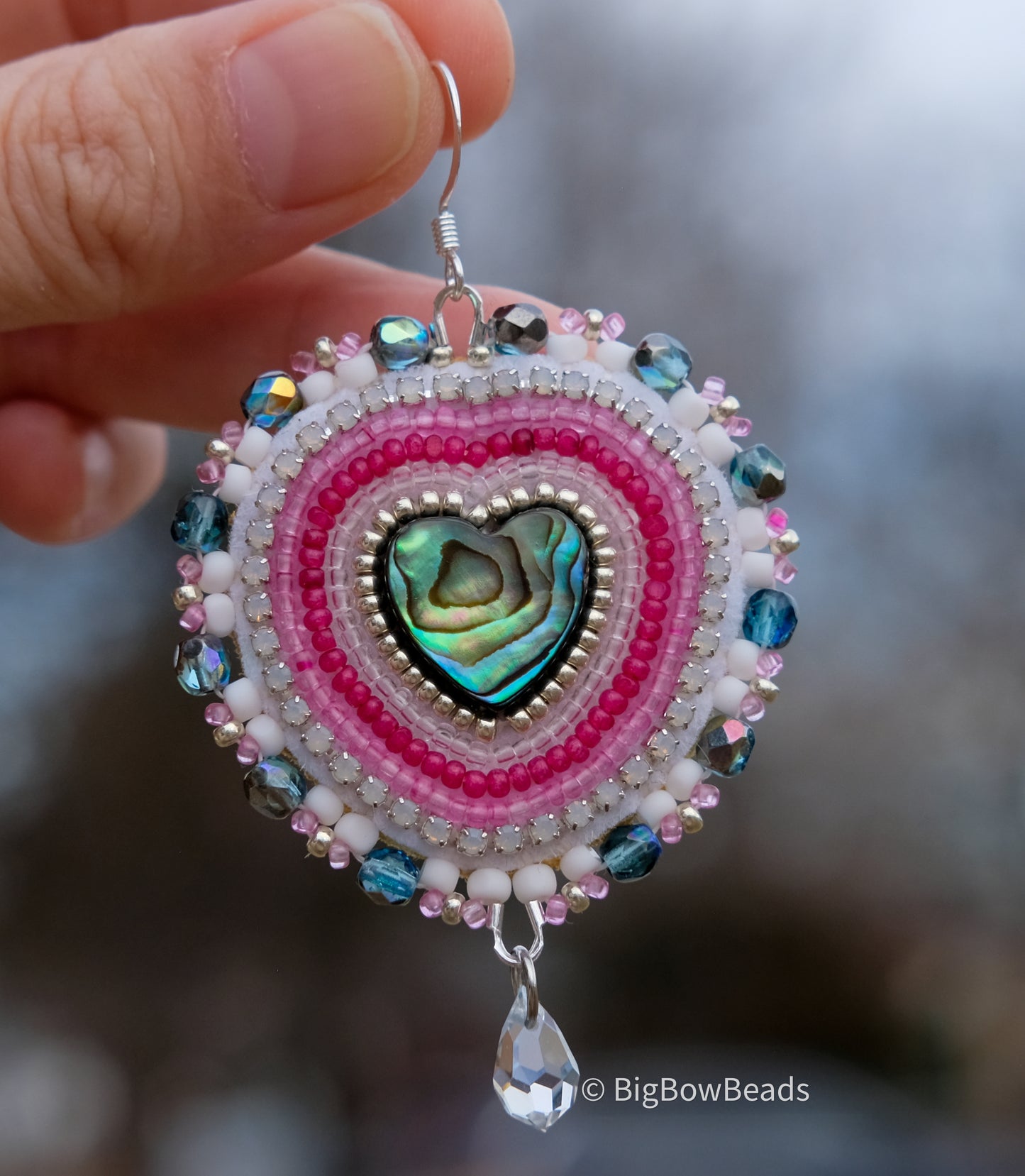 Pink Heart Abalone Earrings