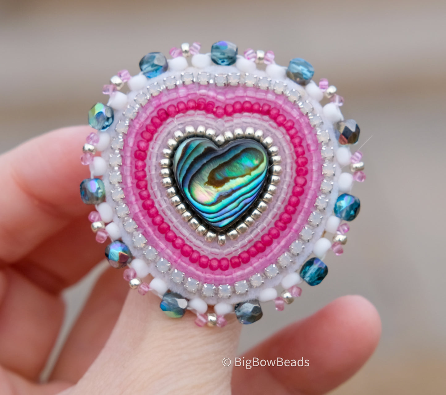 Pink Heart Abalone Ring