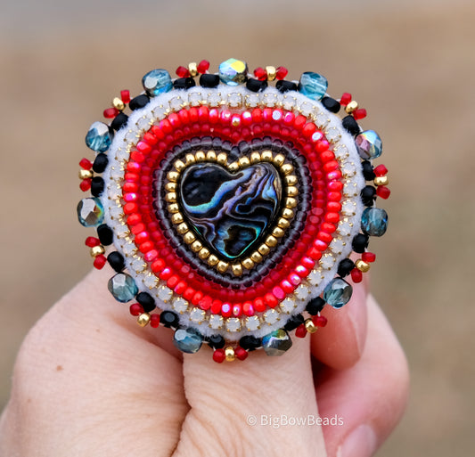 Red Heart Abalone Ring
