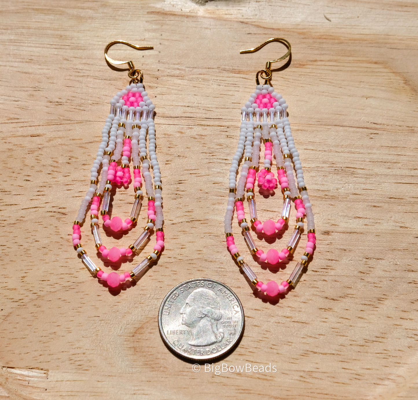 Pink Neon Flower Fringe Earrings