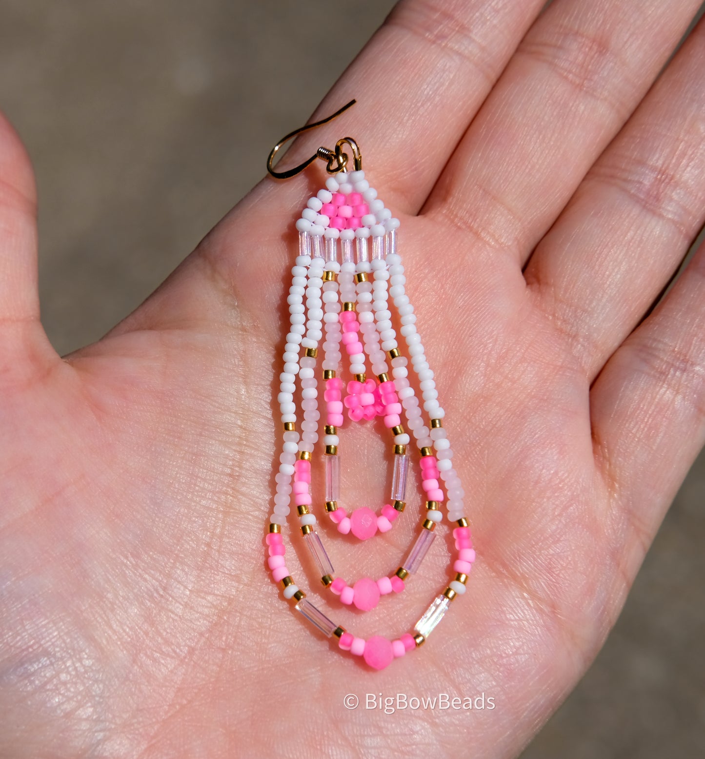 Pink Neon Flower Fringe Earrings