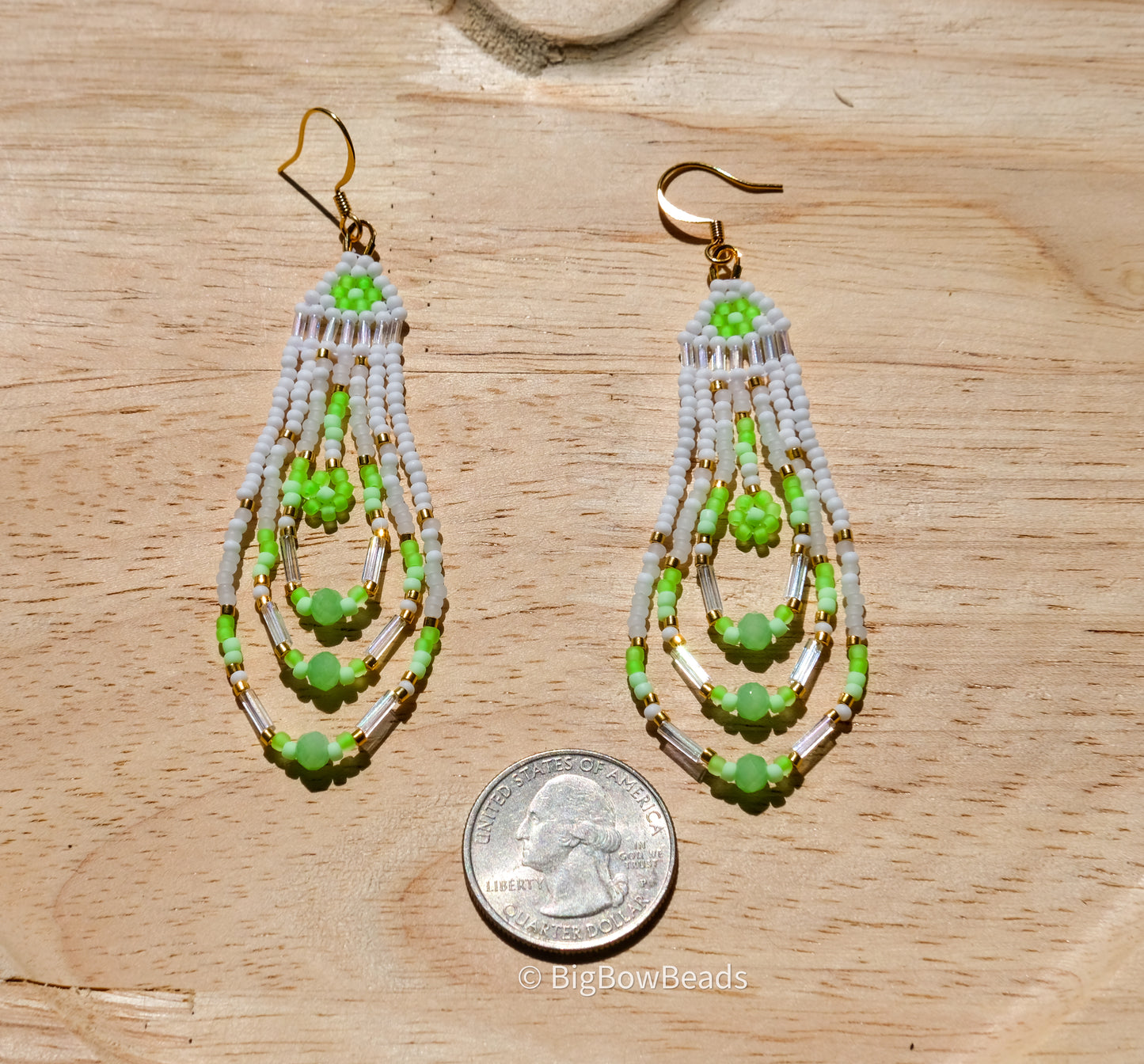 Green Neon Flower Fringe Earrings