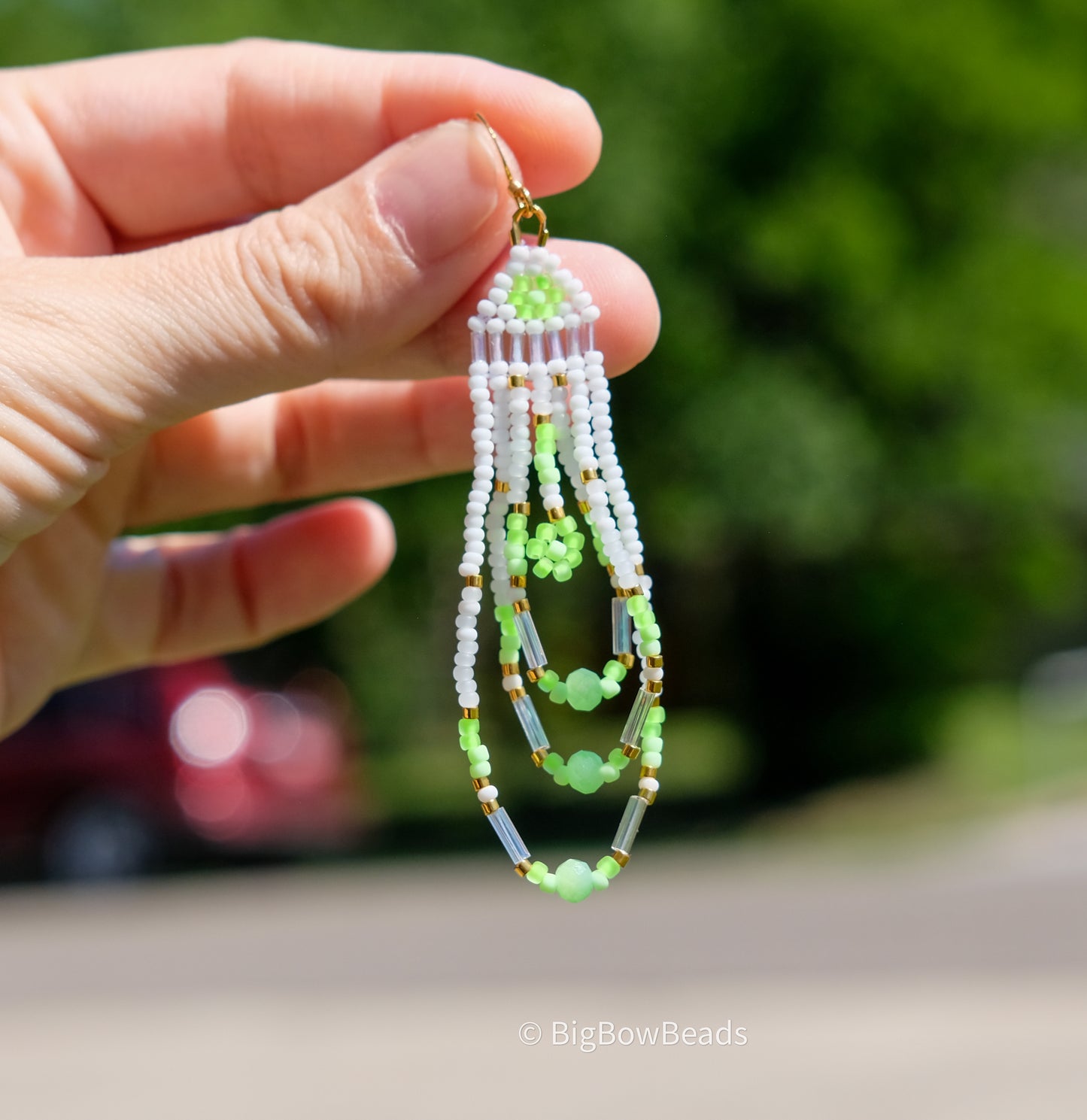 Green Neon Flower Fringe Earrings