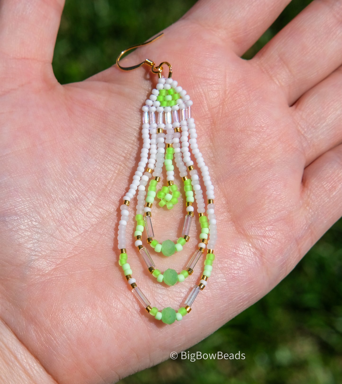 Green Neon Flower Fringe Earrings