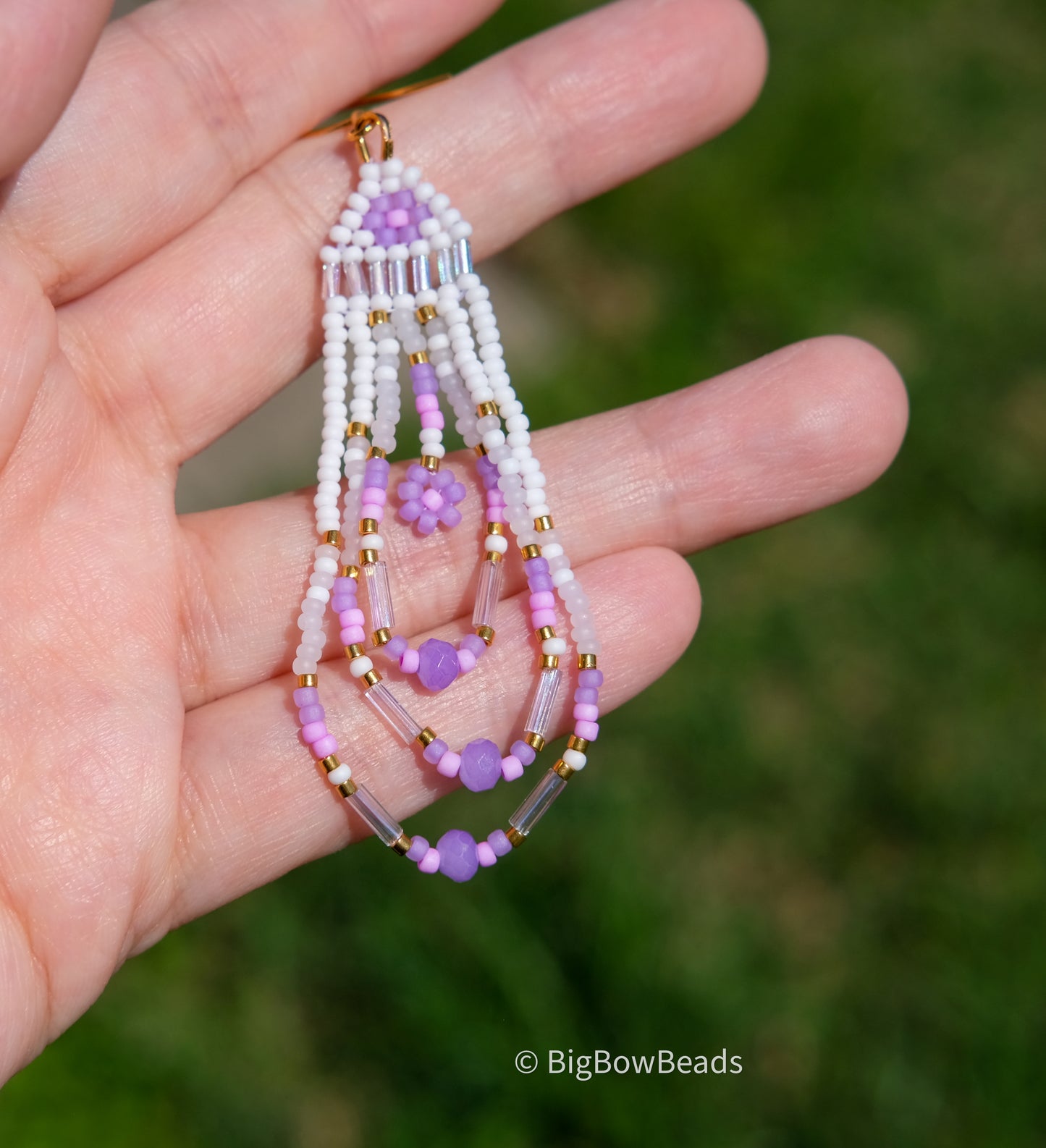 Purple Neon Flower Fringe Earrings