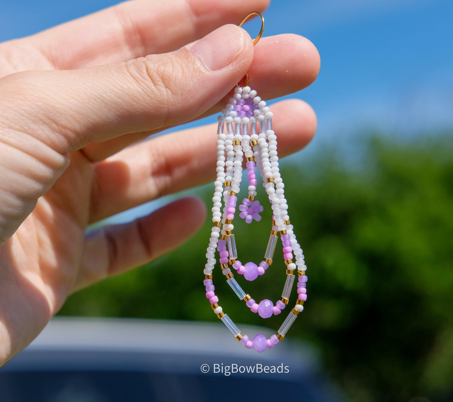 Purple Neon Flower Fringe Earrings